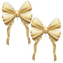 2Pcs 60-Inch Giant Striped Bowknot Foil Balloons, Helium-Supported Large Ribbon Mylar Balloons, Aesthetic Matte Gold Bow Shape D 60Inch