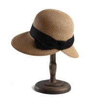 Beige Womens Hats and Caps Wide Brim Straw Hat Lady Bowknot Casual Sun Cap Uv Vintage Travel Spring Summer Beach Hat Fashion M(56-58 cm)