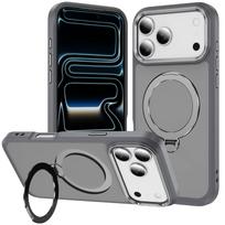 Magnetic Case for iPhone 17/16/15/14/13 Pro Max 12 with 360 Rotatable Ring Stand, Compatible with Magnetic Car Mount, Kickstand For iPhone 17 Pro pilka spalva