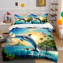 Dolphin Leaping With Tropical Scenery Bedding Set For Kids Luxury Gift 3Pcs Digital Print Comforter Set Soft Comfortable (as the picture,EU Twin 135X200cm&set)