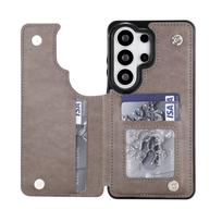 For Samsung Galaxy S26 Ultra/S26 Plus/S26 Flip Wallet Case Flower PU Leather Cover Card Holder Kickstand Double Magnetic Clasp For Galaxy S26 pilka