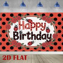 2D Ladybug Themed Birthday Backdrop with Red Polka Dots and Roses Photography Background 47.2x31.5inch/120*80cm
