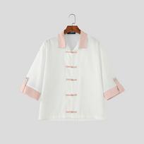 INCERUN Summer Men Lapel Neck Short Sleeve Stitching Button Casual Shirts Tops 4XL