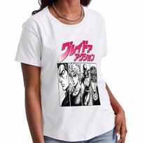 Anime Manga Character Ladies Cotton T Shirt, Premium Cotton Graphic Print, Durable, Casual Fashion, Japanese Text Manga Art, Streetwear Inspired Appar S įvairiaspalvis