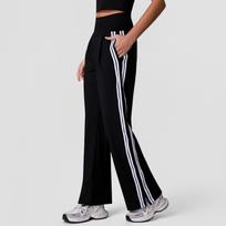 Women's High Waist Striped Wide Leg Pants Quick Dry Casual Straight Leg Workout Yoga Trousers S