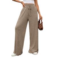 Women's High Waist Knit Wide Leg Pants with Drawstring (5 Colors) S