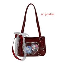Japanese Style Love Transparent Girls Ita Shoulder Bags JK PU Leather Women Small Handbag Belt Badge Display Female Underarm Bag only bag raudona