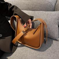 Fashiable Retro Women's Bags, Solid Color Versatile Wide Shoulder Strap Single Shoulder Crossbody Bag, Leather Handbag