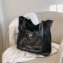 Fashi-Forward Ladies Plain Tote Purse PU Clear Zip Pocket Dual Handle Customizable Straps Oversized Capacity Multi-Functial juoda