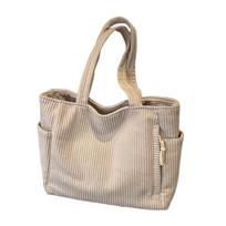 Corduroy Women's Shopper Tote Bag Zip Closure Multiple Pockets Corduroy Shoulder Bag Casual Solid Color Lunch Bags Travel balta