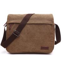 Vintage Canvas Messenger Satchel Bag for Men, Solid Color Buckle Shoulder Bag, Korean Simple Casual Daypack