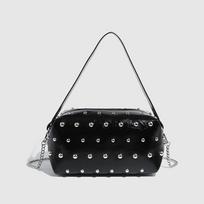 New mushroom nail zip handbag women pu leather chain single-shoulder crossbody bag fashi tote bag bowling girls' bag black sac juoda