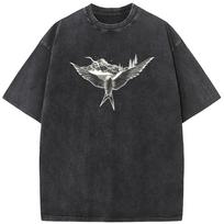 benber Bird and Forest Mens Bleach Shirt Vintage Washed TShirt Tops Summer Fashion Casual Cotton Tees Bleached Tshirt S