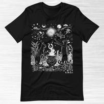 Celestial Cat Tshirt, Trippy Witch Shirt, Retro Dark Cottagecore Aesthetic T-shirt, Abstract Folk Art, Weirdcore Goth Clothing, XS