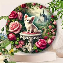 Planetjuice Metal Tin Sign Wall Art Vintage Chihuahua Dog Floral Castle Retro Decor Home Bar Cafe Garden Durable Indoor Outdoor (as the picture,20x20)