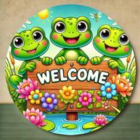 Planetjuice Metal Frog Welcome Sign  Inch Rustic Garden Wall Art Handmade Vintage Outdoor Decor (as the picture,20x20)