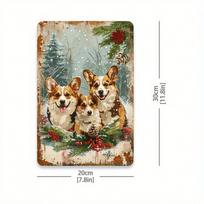 Planetjuice Vintage Christmas Corgi Metal Tin Sign Wall Art 20x30cm Home Gym Cafe Decor 20x30