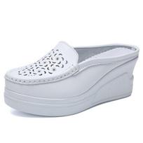 Floral Pattern Cutout Breathable Leather Women Platform Slippers Comfort Slip on Flat Casual Nurses Shoes for Summer 34 balta
