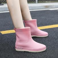 Fashion Women Middle Tube Waterproof Non-slip Rain Boots Thick Bottom Rubber Water Shoes for Outdoor Walking Camping Rainy Day 36 rožinė