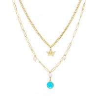Stylish Blue Smiley Face Necklace With Unique Pearl Design For Trendy Women