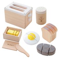 Daiwa Wooden Toy Toaster Set (White) 6-Piece Set for Girls: Pretend Play Set, Food Set, Wooden Toaster, Breakfast Set, Kitchen Set, Toasting Set,