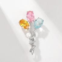 Korean Style Colorful Zirconia Balloon Brooch with Freshwater Pearl