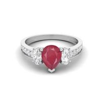 2.33 Cts Pear Ruby 925 Sterling Silver Three Stone Accent Engagement Wedding Ring 7