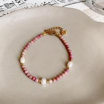 Titanium Steel Red Tigers Eye And Freshwater Pearl Bracelet With Geometric Design For Womens Fashion Accessory Style 1