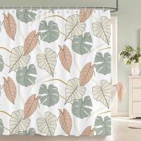 Tropical Plant Leaves Shower Curtain Nordic Minimalist Floral Bath Curtain Waterproof Fabric 3D Bathroom Curta With Hooks (as the picture,W90xH180cm)