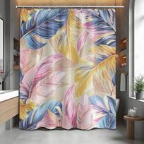 Tropical Palm Leaf Shower Curtain – Pink, Blue & Yellow Watercolor Leaves, Vibrant Bathroom Decor (as the picture,90x180cm35x71in)