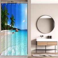 Beach Shower Curtain Coastal Ocean Waves Sea Turtle Seaside Shell Starfish Teal Blue Bathroom Decor Polyester Waterproof Fabric (as the picture,90x180CM)