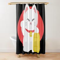 Maneki Shower Curtain, Japanese Lucky Cat Maneki Neko Gold Coin Bathroom Bath Decor Polyester Fabric Shower Curta with Hooks (as the picture,W90xH180cm)
