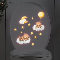 Glow In The Dark Toilet Stickers Moon Bear Removable Self Adhesive Wall Decals Bathroom Seat Lid Cute Home Decorations A