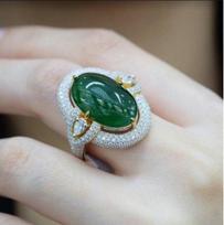 Emerald Inlaid Mosaic Gold Ring - Hot Selling Jewelry Size 8