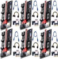 PCIe Riser Card for Mining and Custom PCs  External PCI-E 1X to 16X Conversion for Graphics Cards  8 Capacitors, 7 LED Indicators  Set of 6