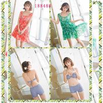 High-end Plus Size Floral Chiffon Bikini Set with Steel Support - Three-piece Swimsuit G18848 Fits 150-175CM, 90-130kg