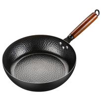 Thickened Hand Forged Cast Iron Pan Wooden Handle Uncoated Frying Pan Non Stick Kitchen Tools Steak Cooking Pot Restaurant