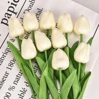 10pcs Artificial Tulips Flower Bouquet Long Branch Fade-Resistant Artificial Tulips Real Touch Tulips Fake Flower Office Decor smėlis
