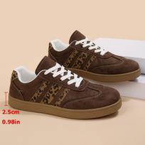 Women's Retro German Training Shoes: Lace-Up, Color Block, Leopard Print, Round Toe, Casual Flat Bottom. 43 ruda
