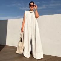 Solid Color Sleeveless Wide Leg Overalls Summer Fashion Female Loose Black White Casual Cool Jumpsuits for Women XS