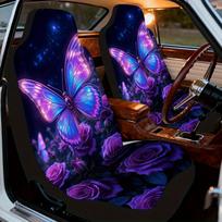 2pcs, Glowing Butterfly Roses Galaxy Stars Design Car Seat Covers, Comfortable And Foldable, Fit For Most Vehicles, Great For S