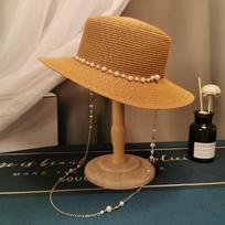 with Seashell Beaded Chain Straw Hat Sun Protection Foldable Straw Sun Visors UPF 50+ UV Protect Wide Brim Hats Women Girls