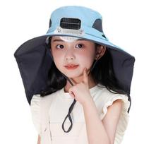 Waterproof Children's Solar Fan Hat USB Charging Sunshade Fan Cap Summer Cooling Hat  Camping mėlyna