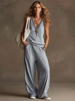 Women Sleeveless V Neck Tank Top with Wide Leg Pants Casual Set Multi Colors XS