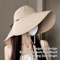 New Wide Brim Sunscreen Cap Breathable with Leaking Ponytail Bucket Hat Foldable Shawl Cap Women