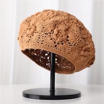 Women's Spring Korean Style White Wool Beret, Lightweight and Breathable Sun Hat with Sweet Lace Design 56-58cm