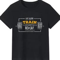 Gym Mode on Barbell Graphic T-Shirt Eat Sleep Train Repeat Train Hard Fitness Print Casual Top for Men S
