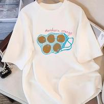 Mandarin Orange Mesh Bag Graphic Tee Cute Fruit Print Short Sleeve Shirt Loose Fit Summer Streetwear Y2K S