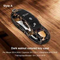 For Porsche Panamera Cayenne Macan 718 Cayman Boxster 911 Taycan 10-25 Car Dark Walnut Wood Key Case Protective Shell Fob Cover