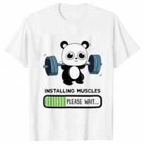 Funny Panda Gym Print T-Shirt Summer Tees For Wounisex O-Neck Casual Short Sleeve Weightlifting Installing Muscles Summer Tee Tops S